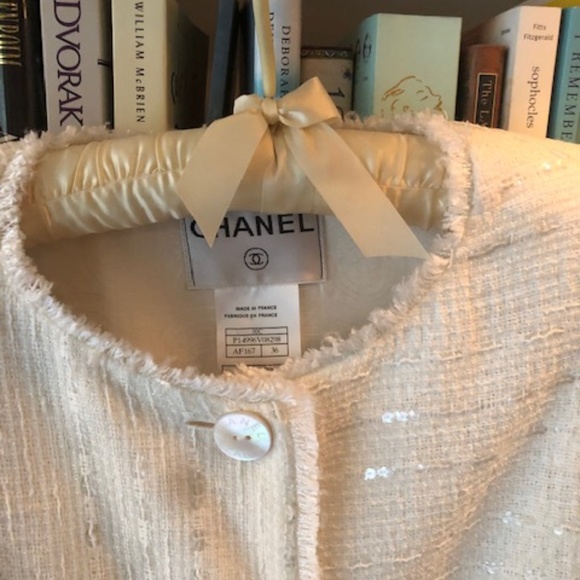 White Chanel sequin jacket and shell